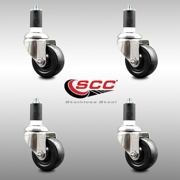 Service Caster 3 Inch 316SS Soft Rubber Wheel Swivel 1-1/2 Inch Expanding Stem Caster Set SCC SCC-SS316EX20S314-SRS-112-4 - main